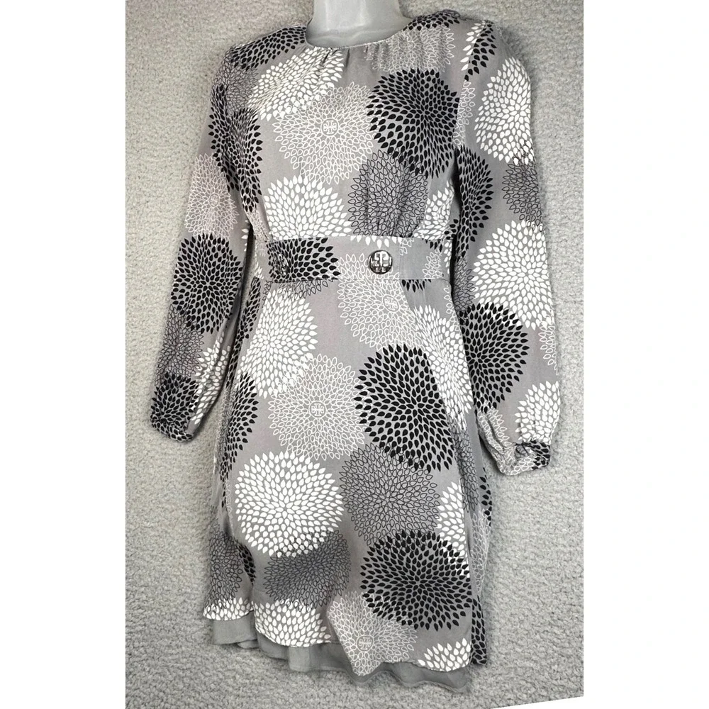 Tory Burch Wendy Sequin Silk Mini Dress Women's 2 Gray Floral Tunic Archival Mod